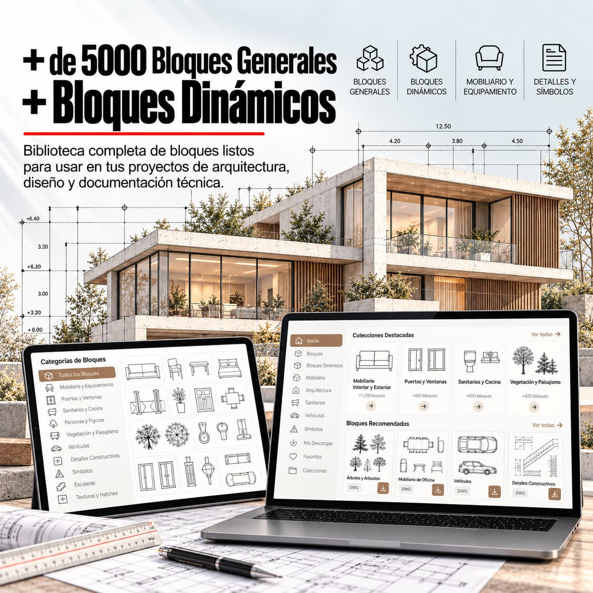 + DE 5000 BLOQUES GENERALES + BLOQUES DINÁMICOS PARA AUTOCAD